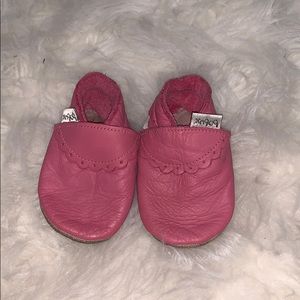 Bobux pink baby shoes